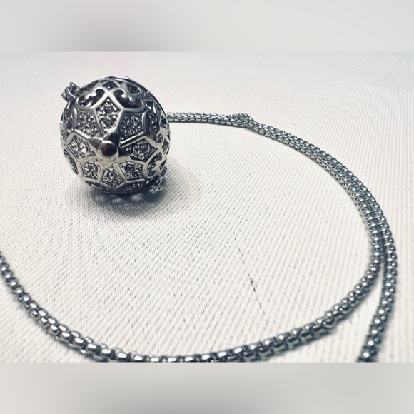 Handmade Jewelry - Silver Toned White Rhinestone Intention Cage Necklace